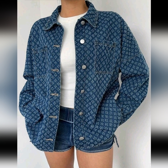 Women Casual Drop Shoulder Long Sleeve Single Breasted Dual Pocket Denim Jacket - Picture 1 of 4